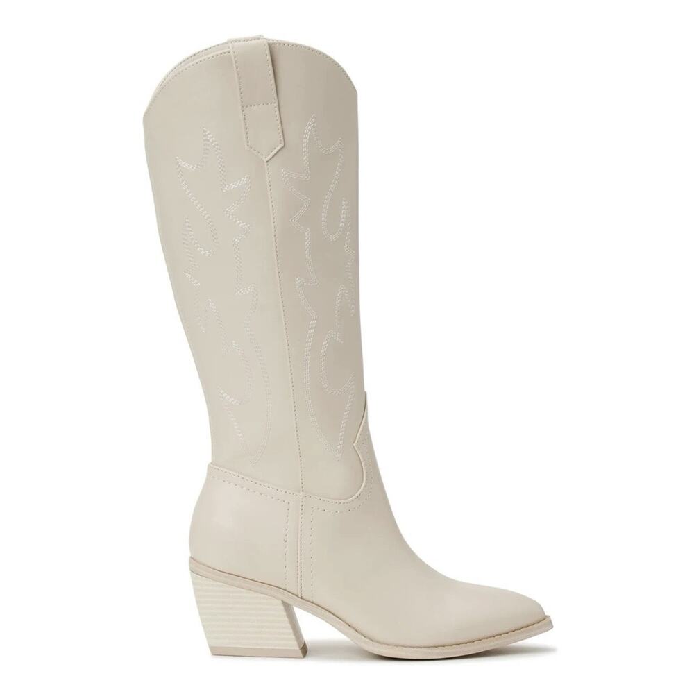 Madden NYC Women's SIZE 8 Embroidered Tall Western Boots color BONE Ivory